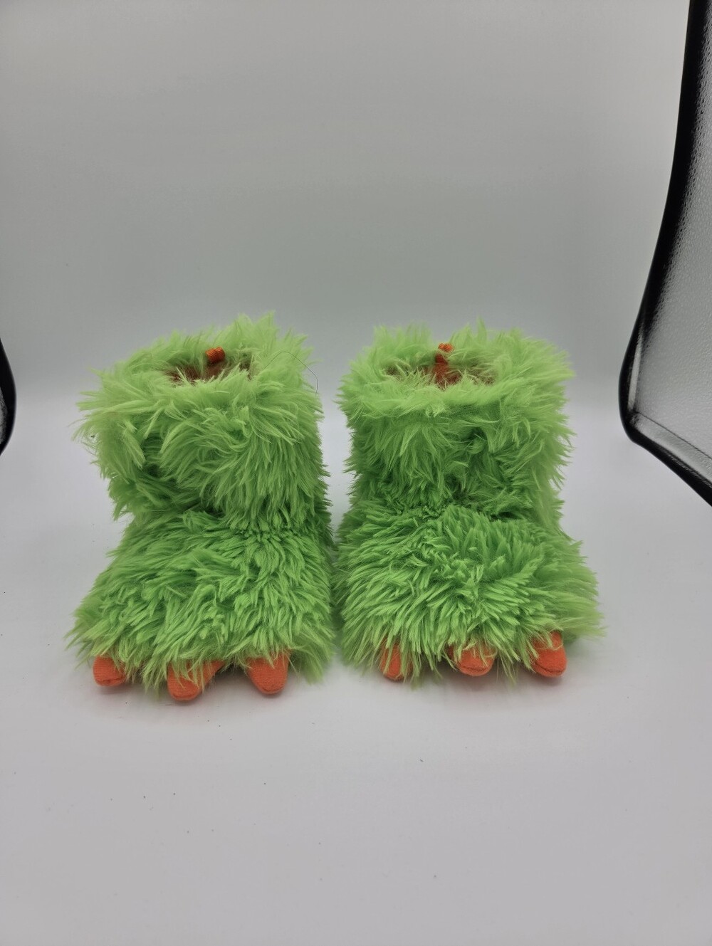 Wonder Nation Monster Faux Fur Slip-On Bootie Slippers Green/Orange Size 7-8